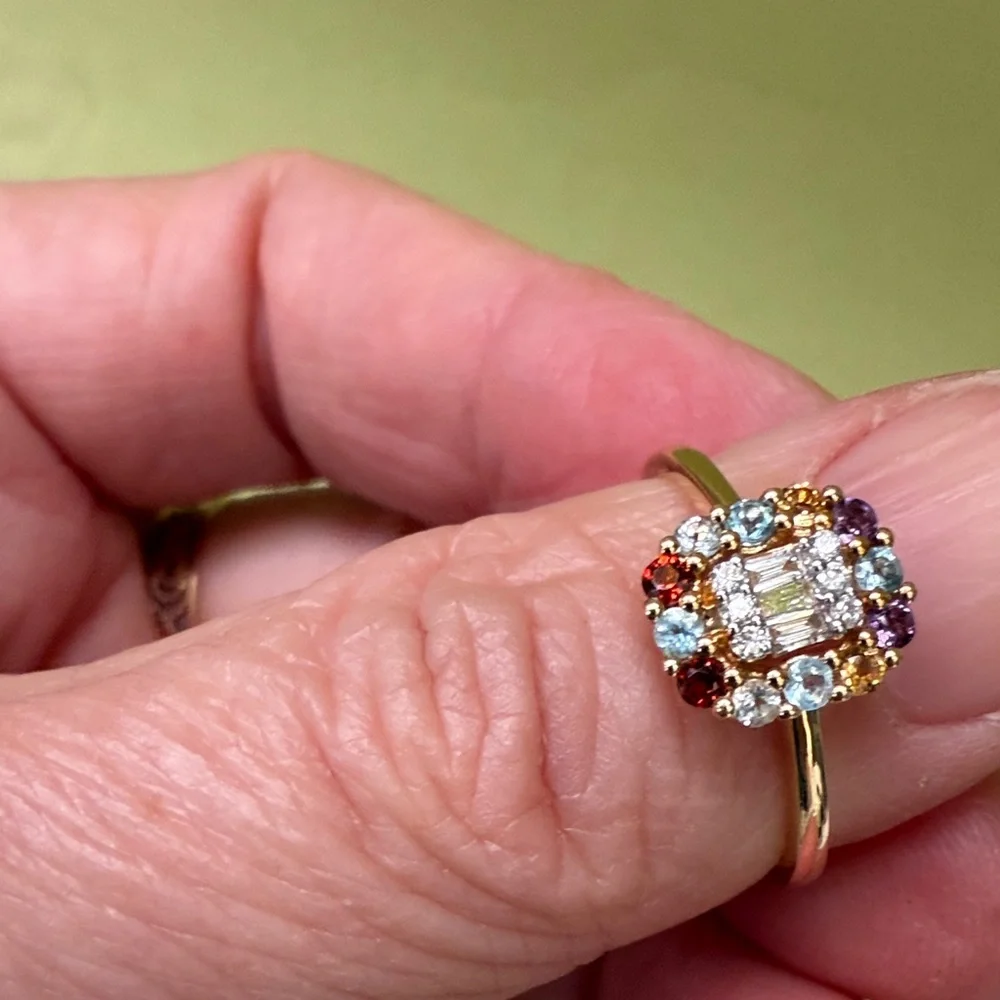 New in box 18K Gold with Natural Diamond and multicolored natural Gemstones Ring